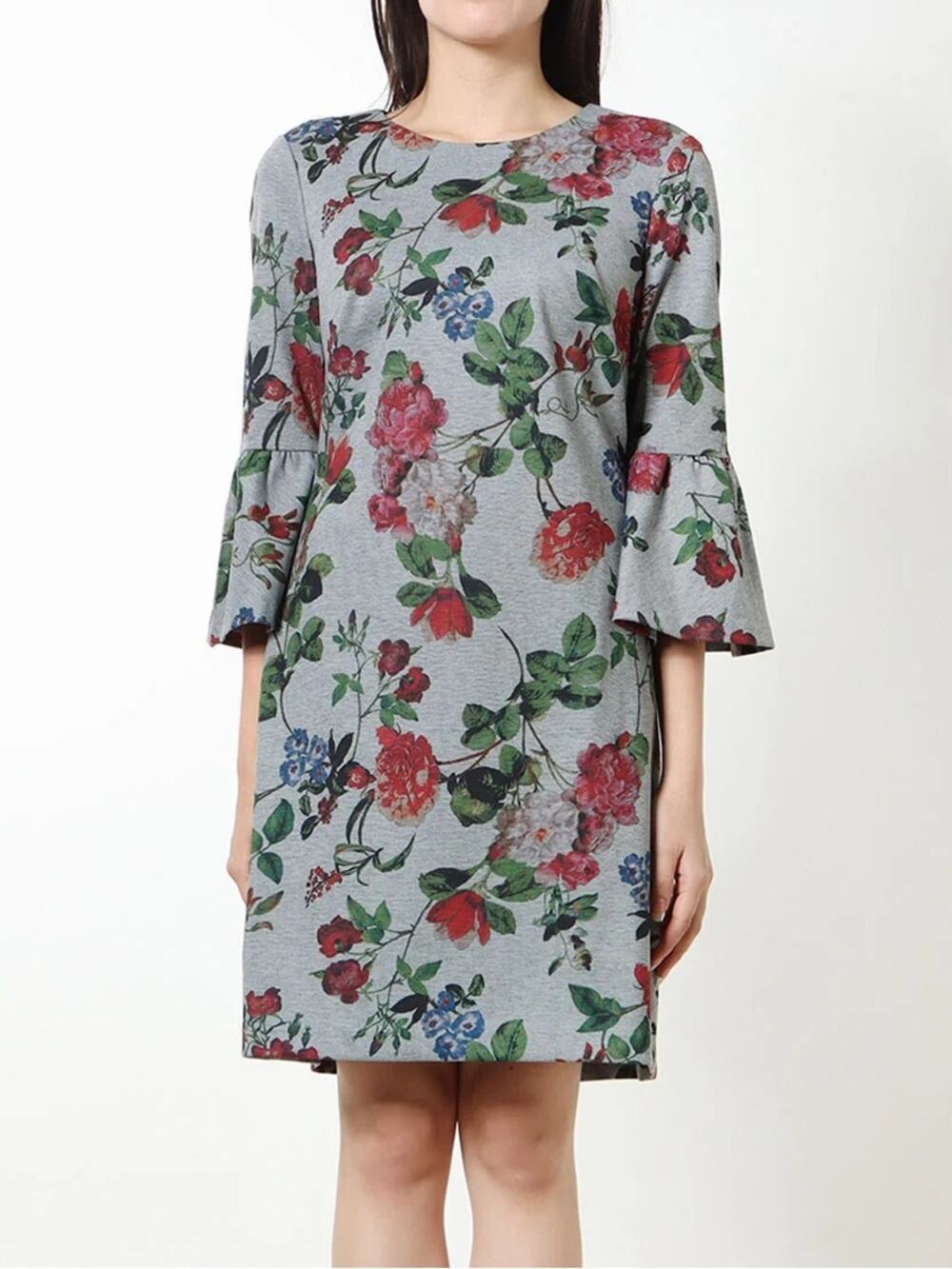 NEW Calvin Klein Grey Floral Bell-Sleeve Shift Dress size 10